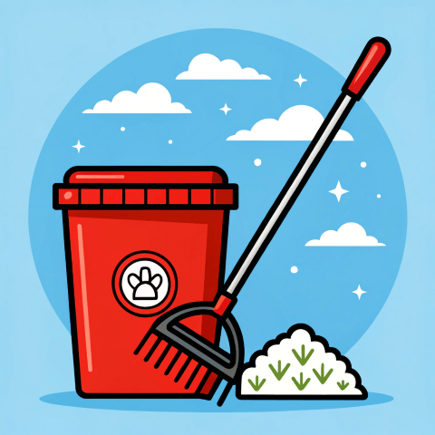 Residential Services 10 icon scoop dog poop with small red handled rake in Small