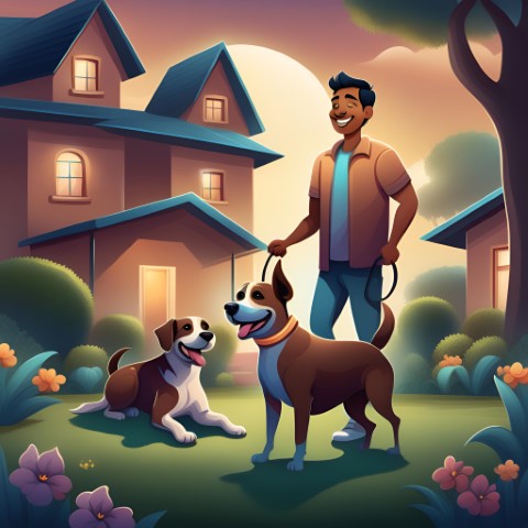 Happy dog owner